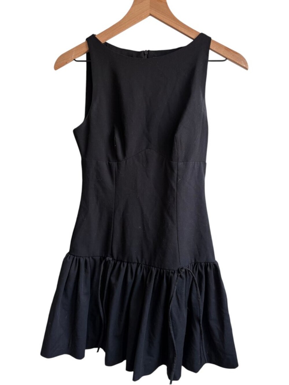 Zara Black Mini Dress Sleeveless Drop Waist Ruffle Hem w/ Bows Size Small